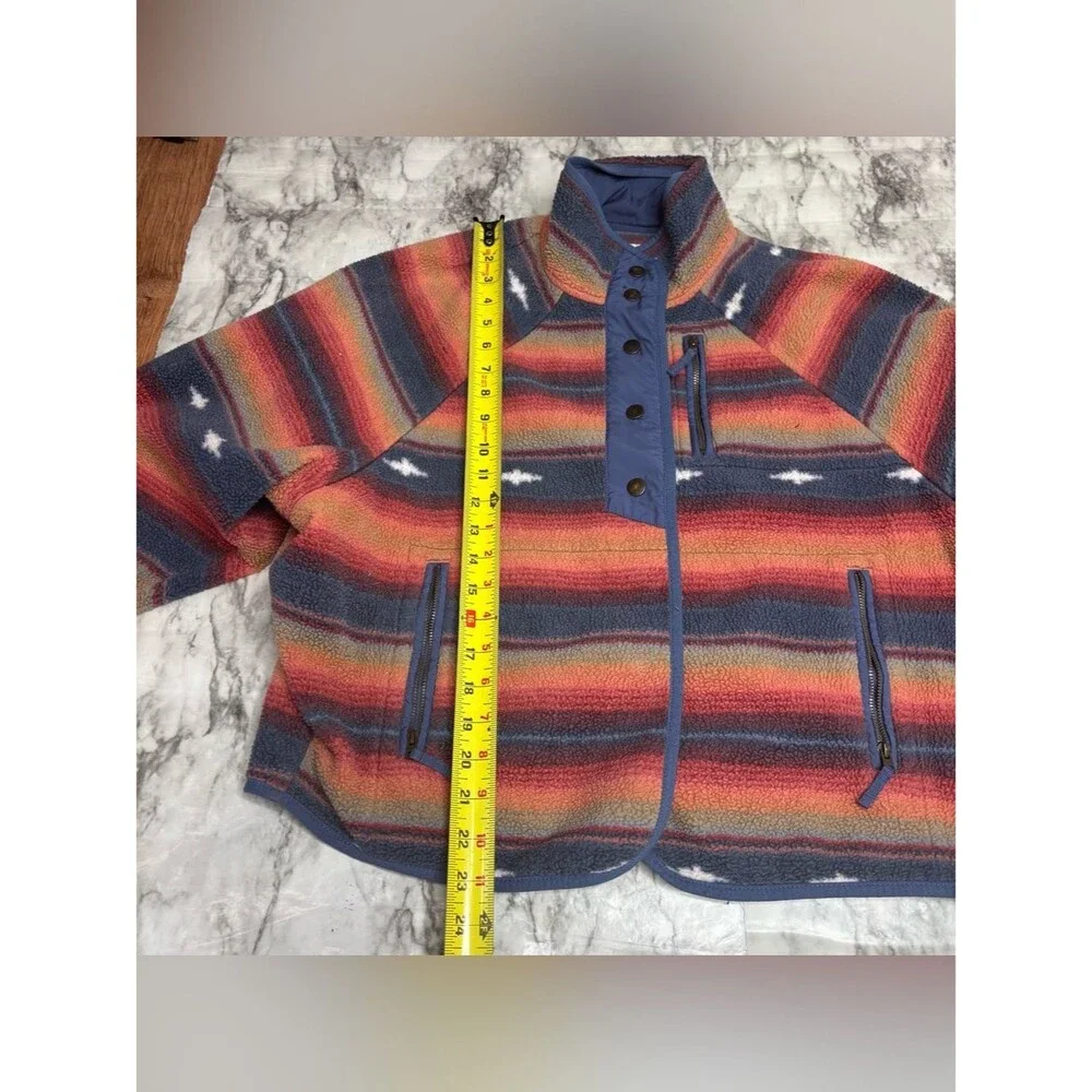 American Eagle Striped Southwestern Fleece Jacket Multicolor size XS Orange blue